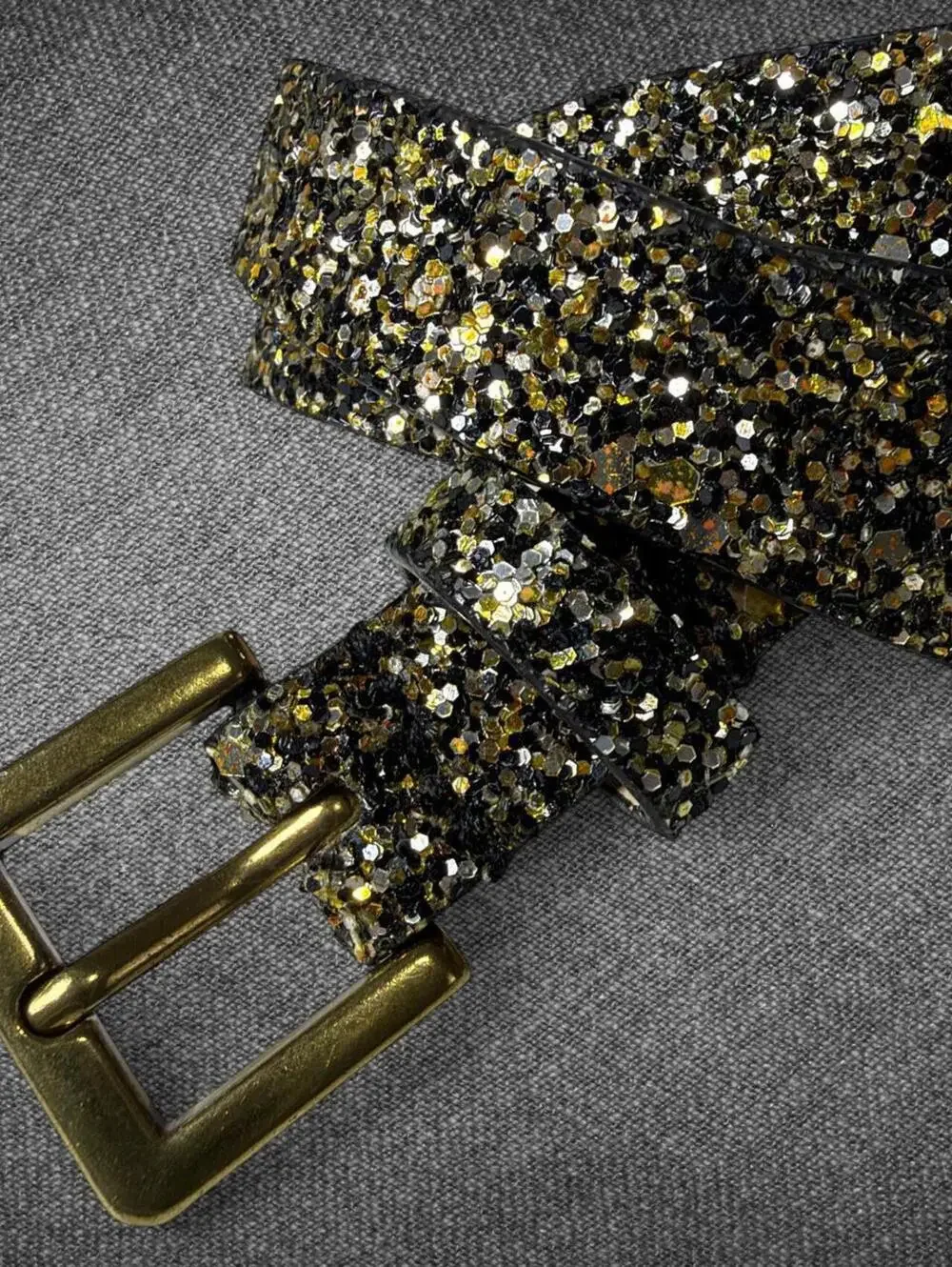 Black Gold Glitter Belt Antique Gold Buckle Size L